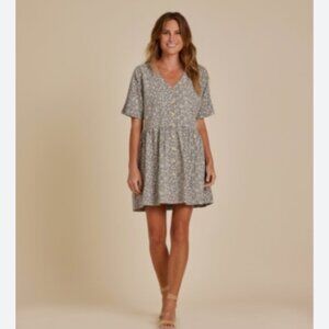 Rylee & Cru Womens Oversized Fit Size S Gray Floral 100% Cotton Dress